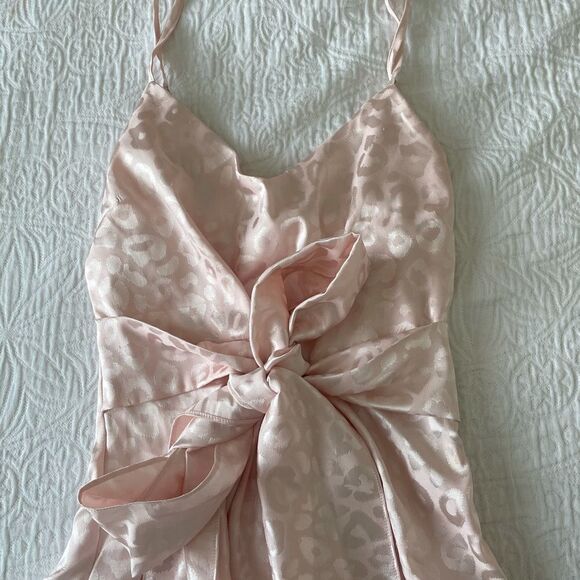 peachpuff leopard print t silk bow top pink baby pink size medium C64 - Picture 5 of 7